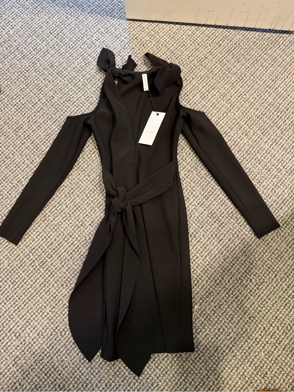 Bec & Bridge Black Cold-Shoulder Wrap Dress with Tie Waist